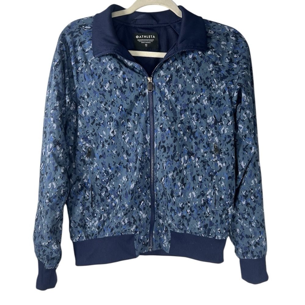 Athleta Brooklyn Bomber Jacket Patterned Blue Xs - image 3